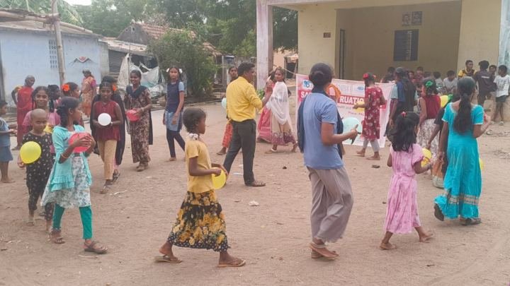 Children playing games at an awareness activity
