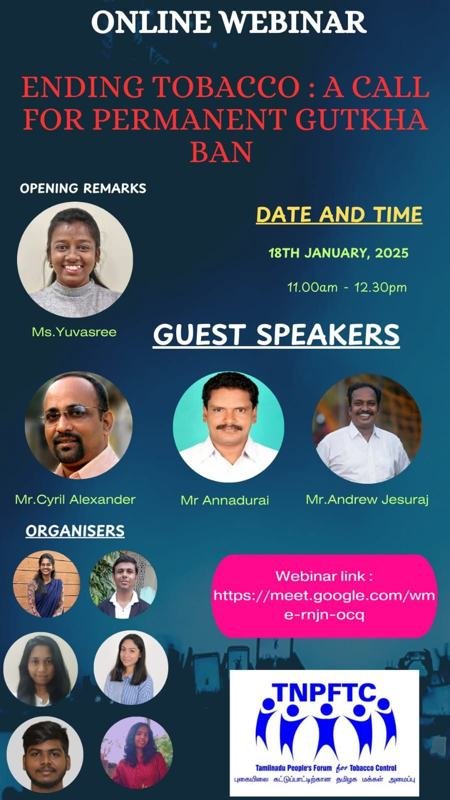 Online webinar poster: Ending Tobacco, a call for a permanent gutkha ban